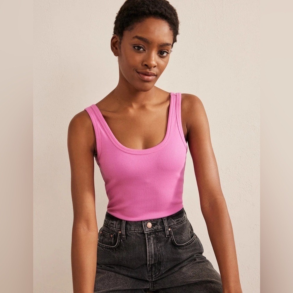 NEW Boden Scoop Neck Ribbed Cotton Tank Plum Blossom S Vacation Summer Basic